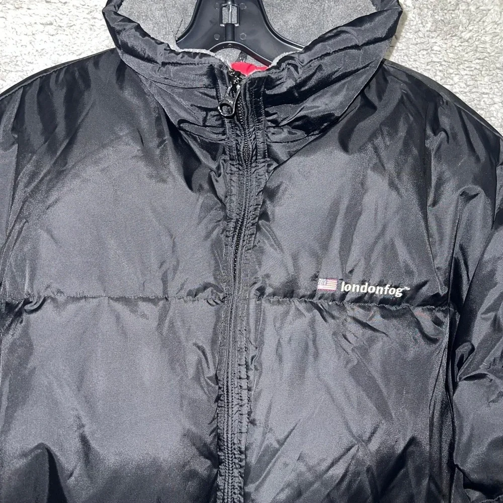London Fog Puffer‎ Down Coat Youth XL 18-20 Black Quilted Lining Full Zip Jacket